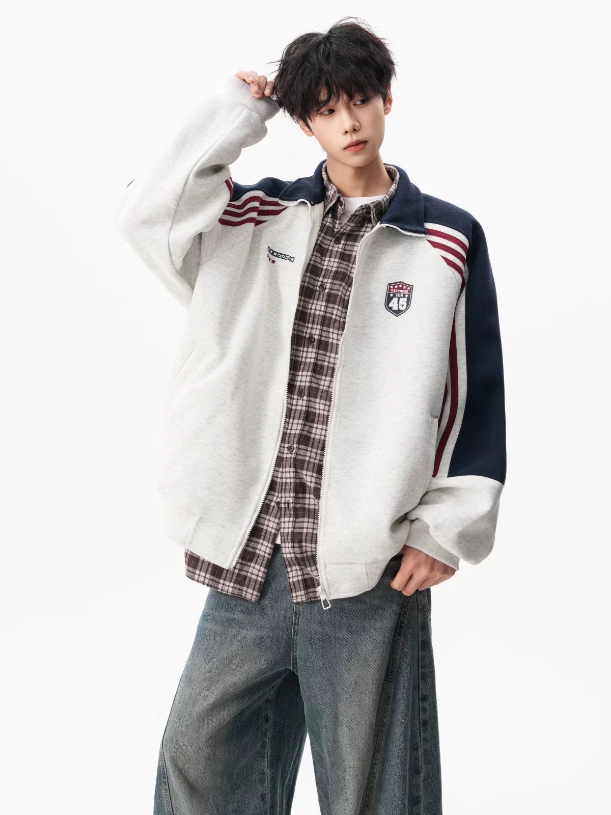 Varsity Track Stripe Zip Bomber Sweater