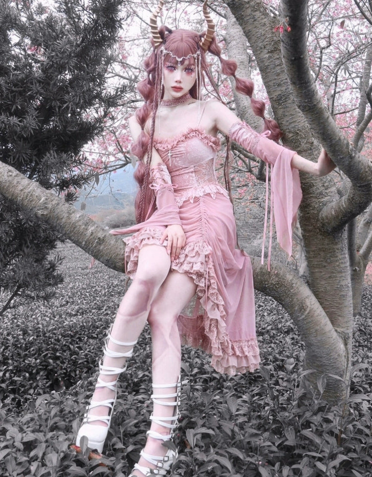 Fairycore Pink Lace Corset Dress