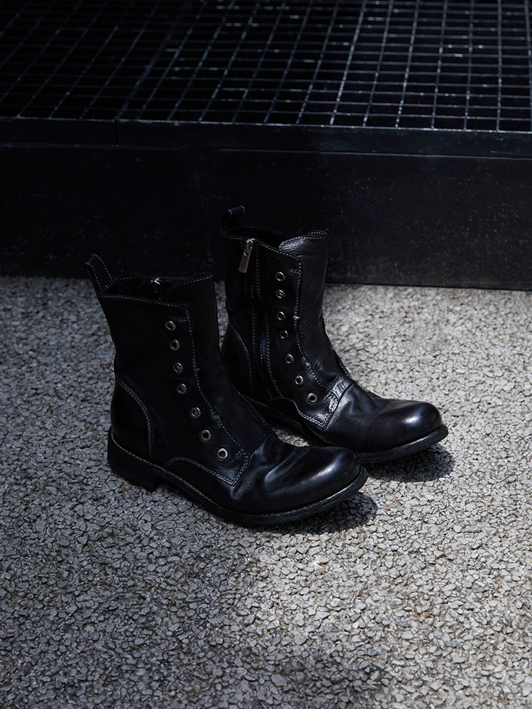 Brown Leather Lace-less Combat Boots