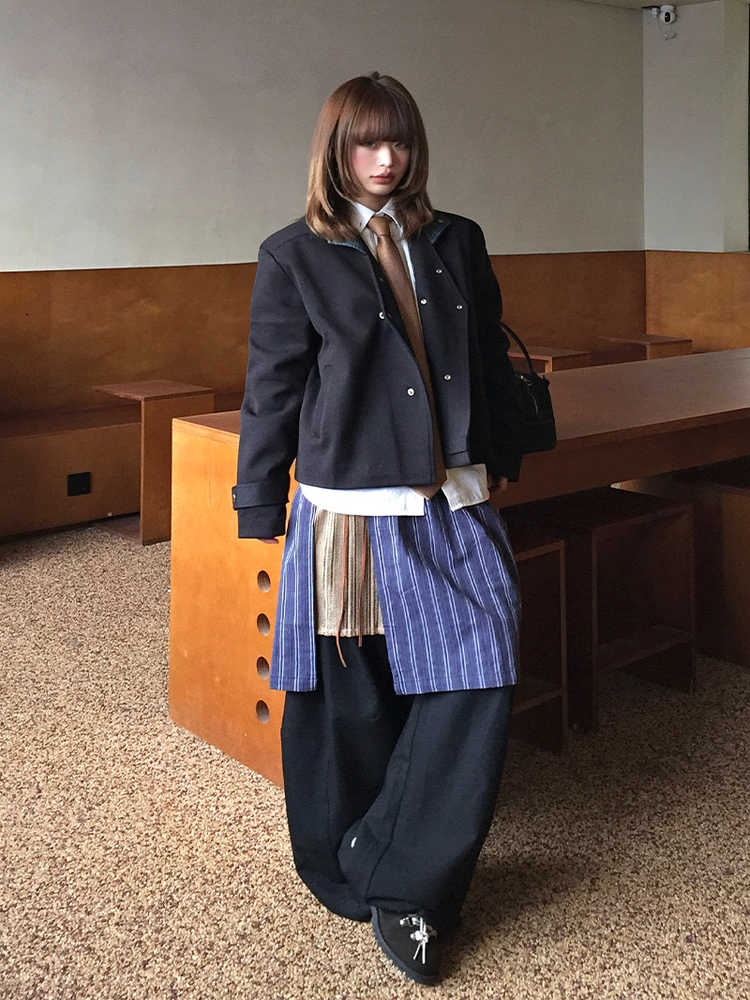 Striped Layered Apron Balloon Pants