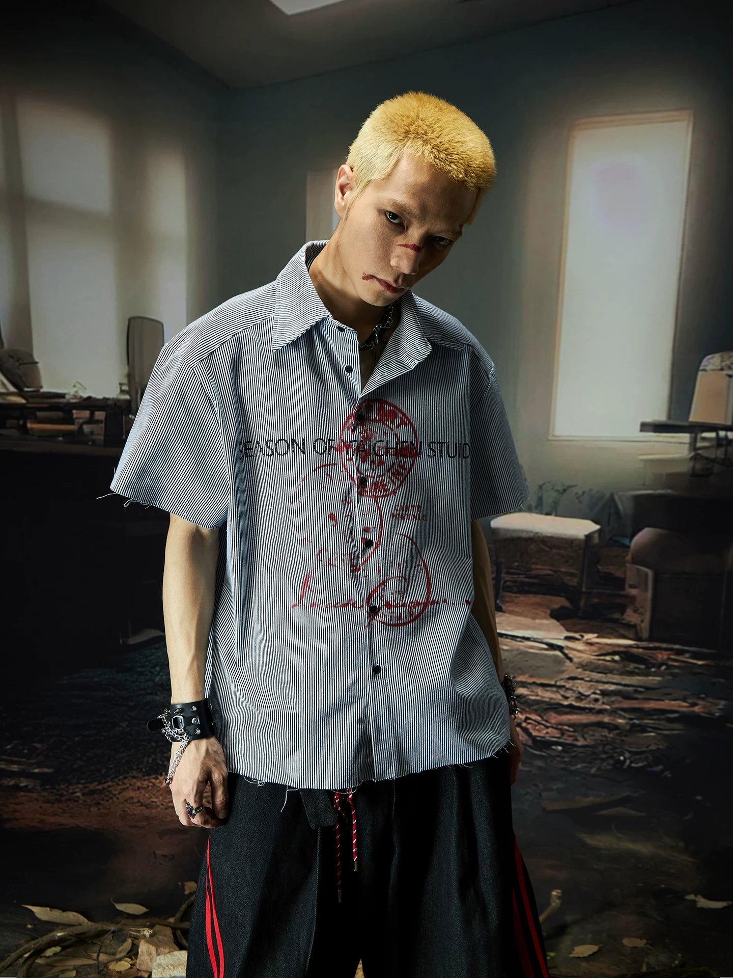 Fearless Graffiti Pinstripe Camp Shirt