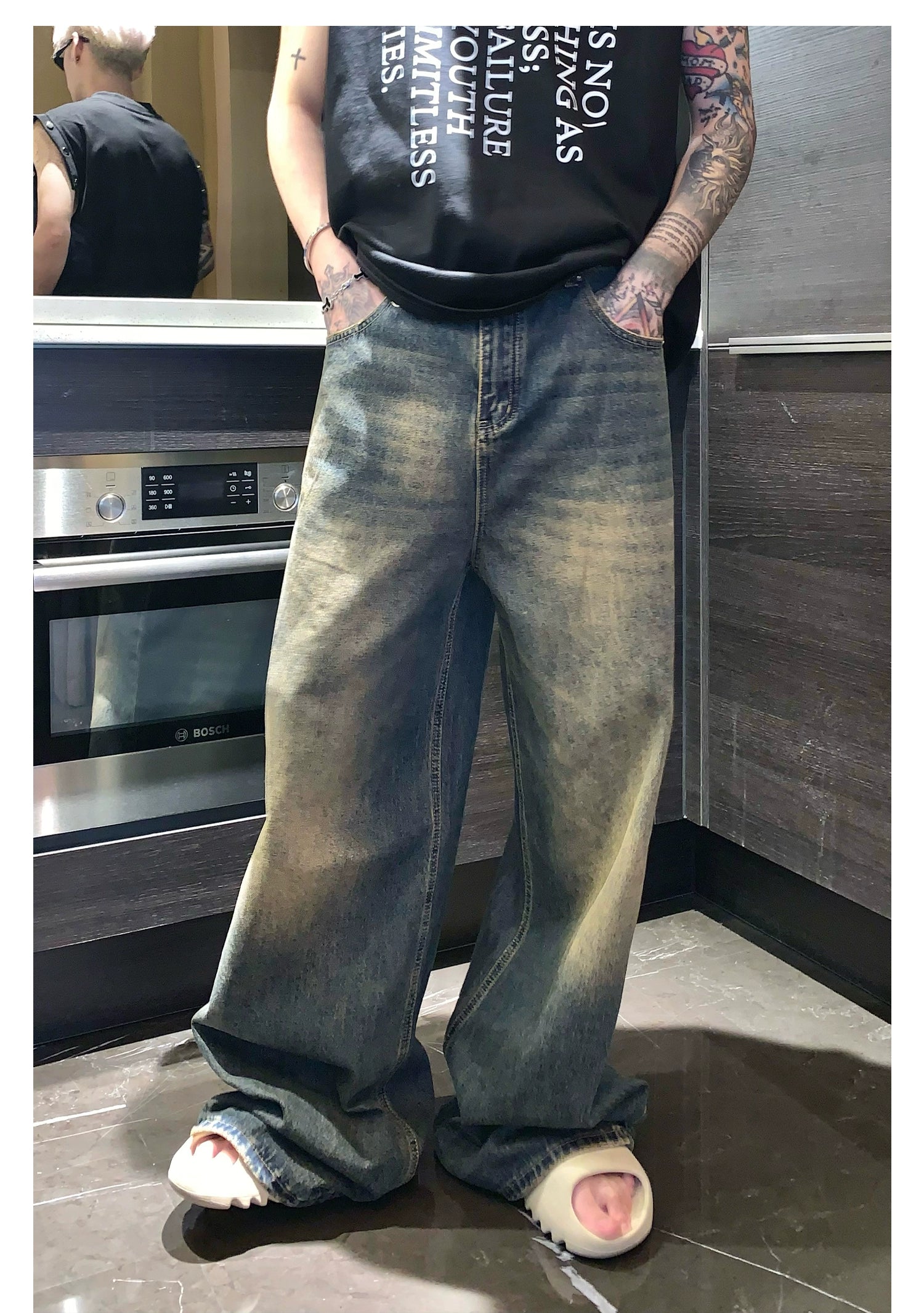 Straight-Wide-Leg Wash Jeans