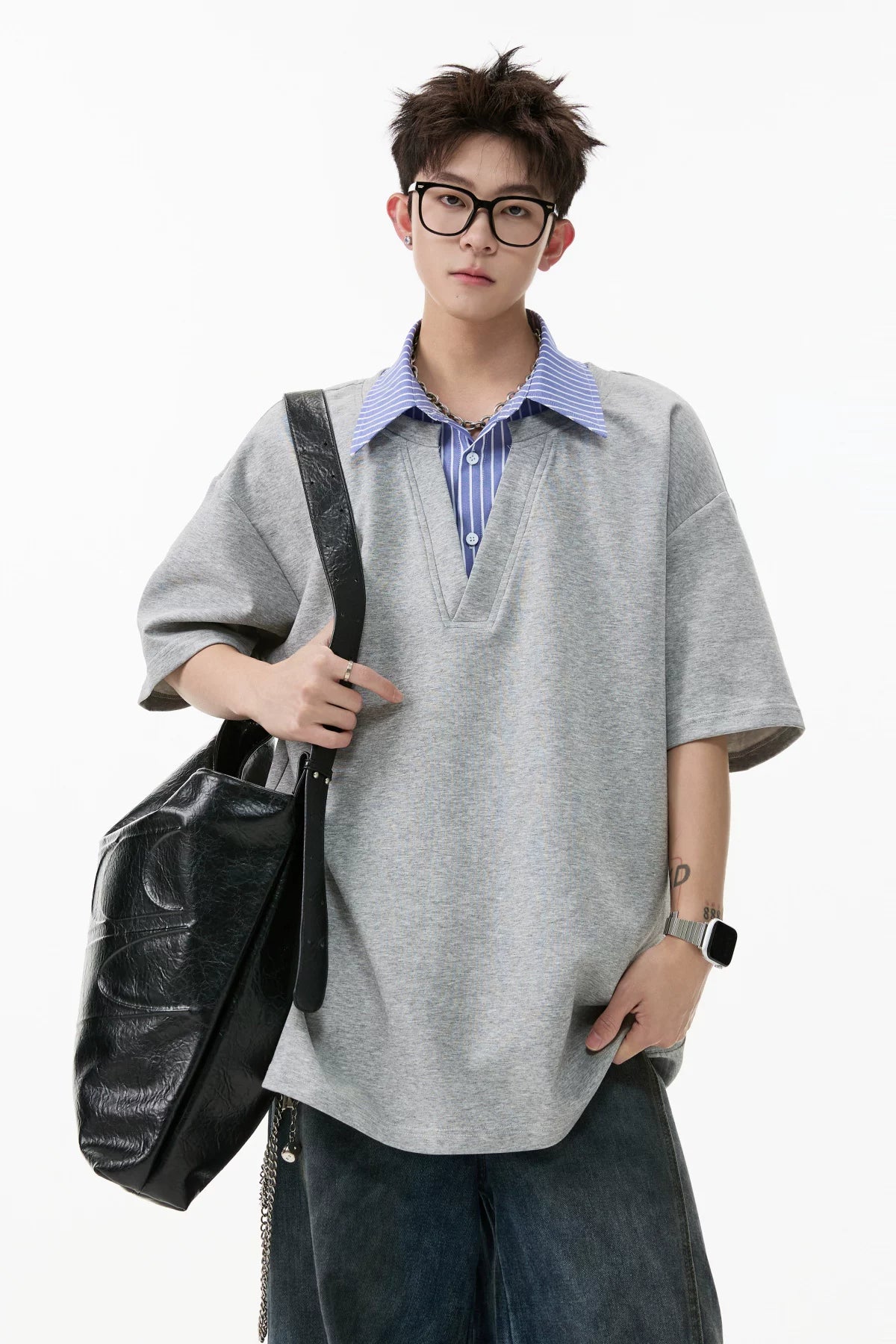 Layered V-Placket Polo Tee