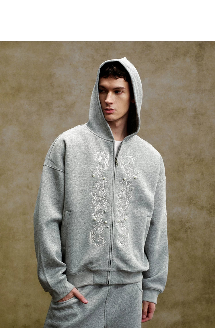 Pearl Embroidered Zip-Up Hoodie