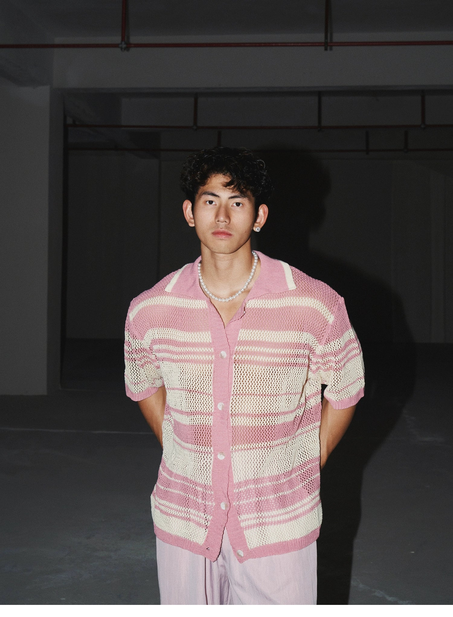 Hollow Out Niche Striped Shirt