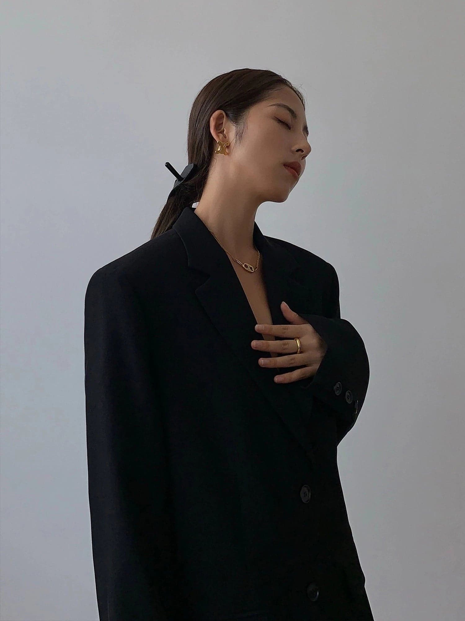 Autumn Collection - Black Loose-Fit Korean Style Blazer - chiclara