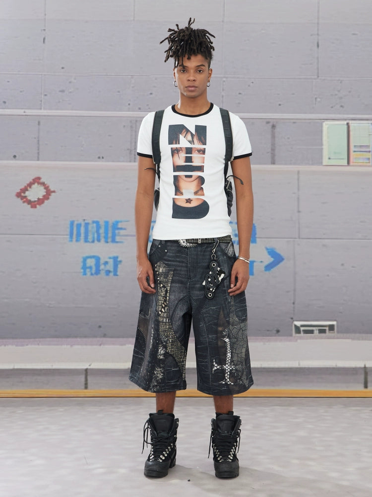 Ringer Tee with Photo Collage Graphic