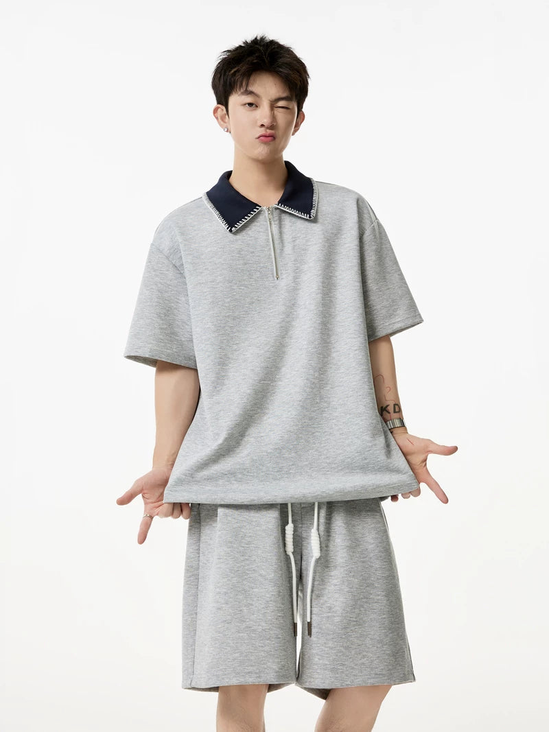 Contrast Collar Quarter-Zip Sweatshirt