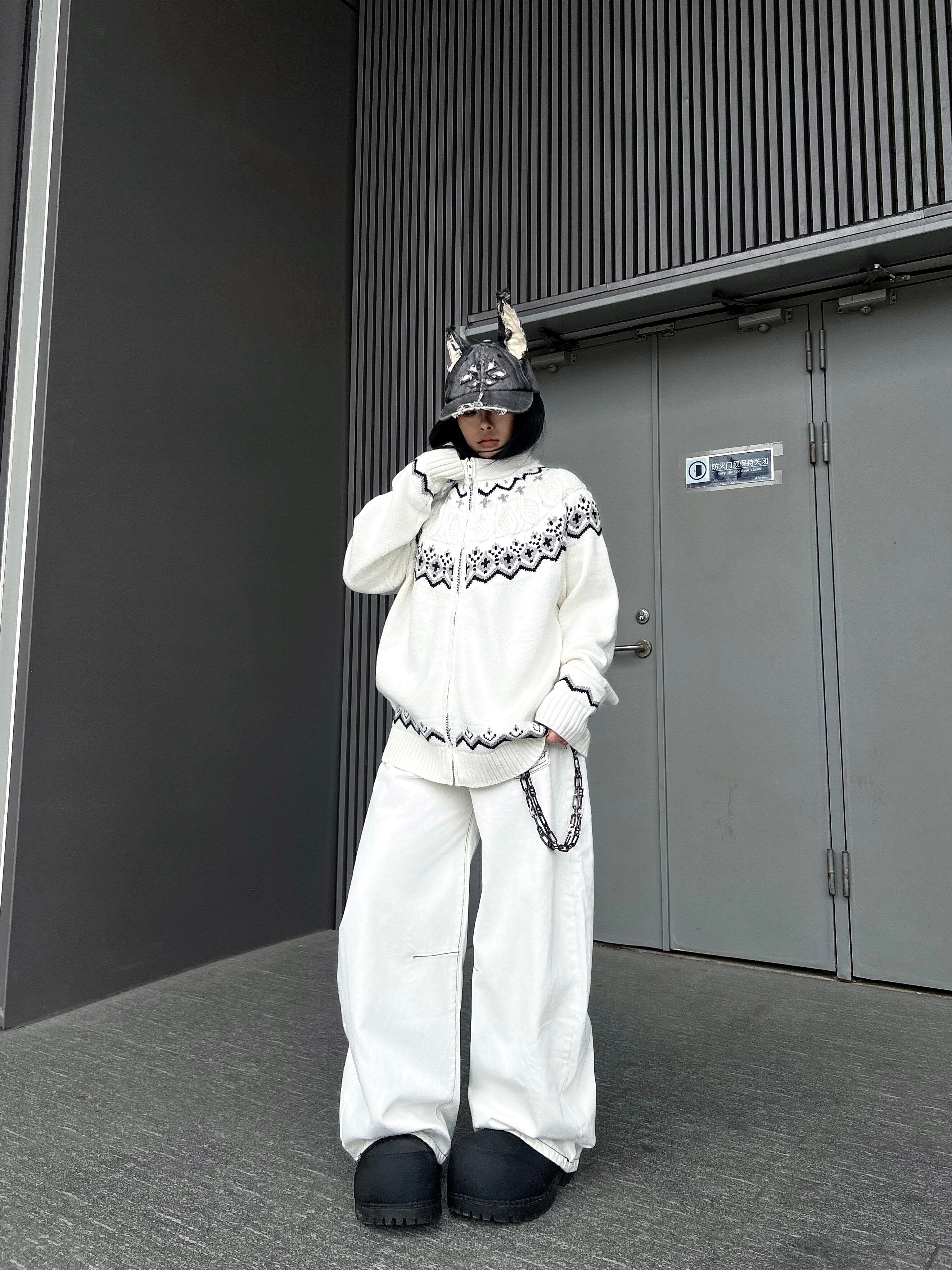 Men's Nordic Pattern Zip-Up Knit Cardigan