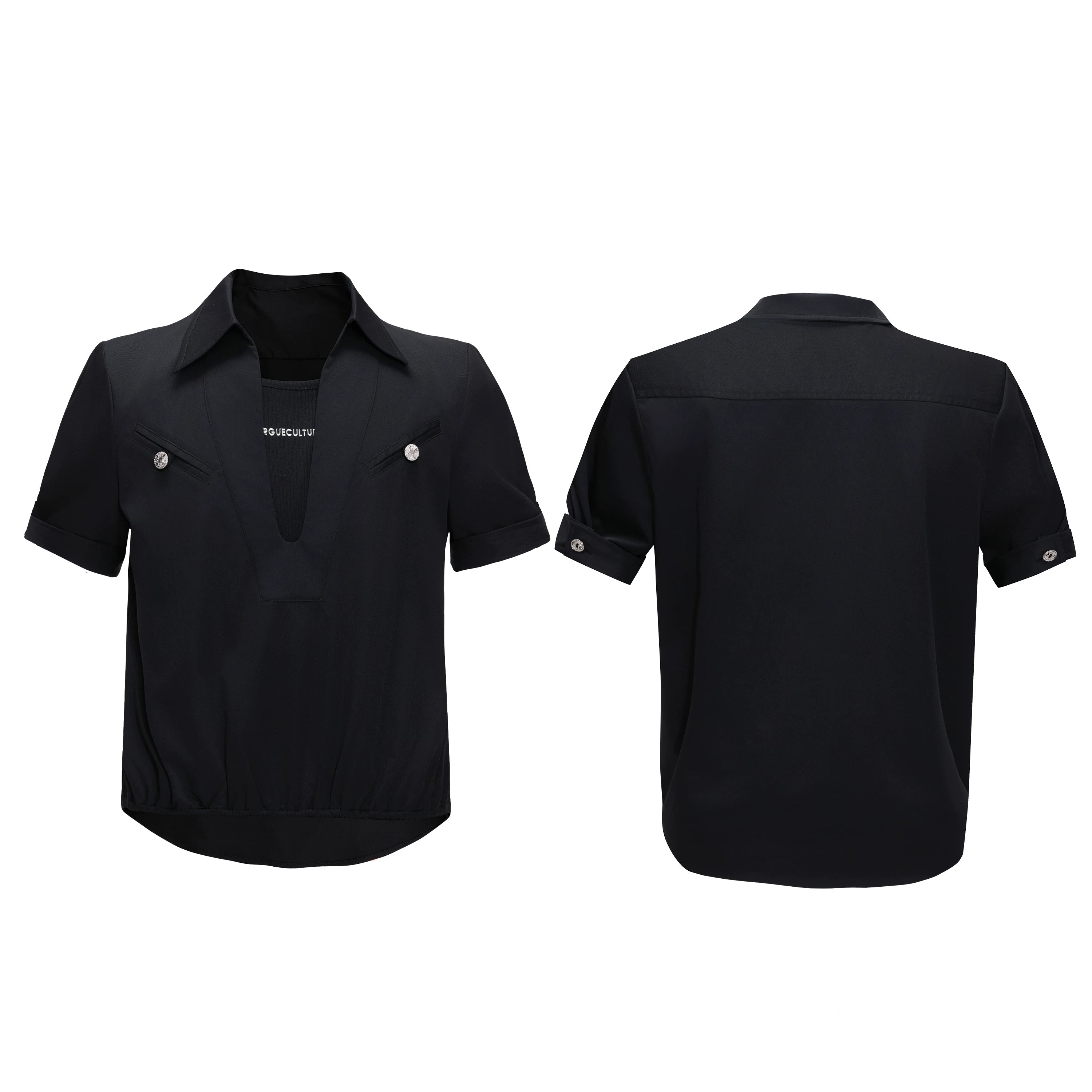 Deep V Neck Utility Pocket Shirt
