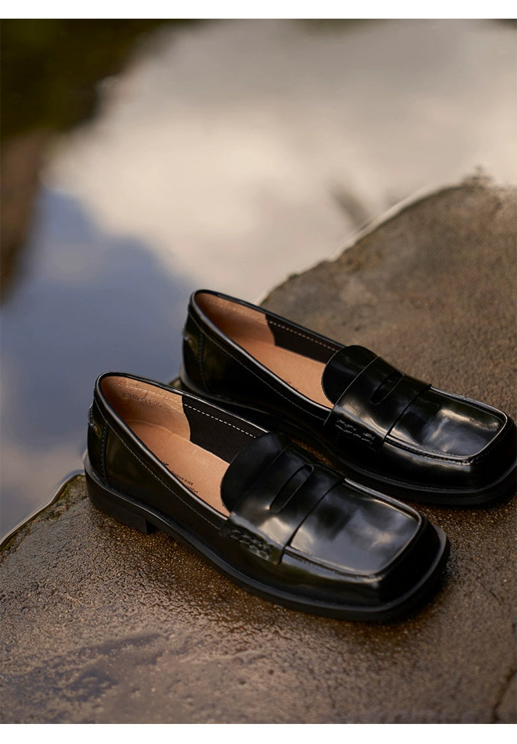 Black Patent Leather Square Toe Loafers