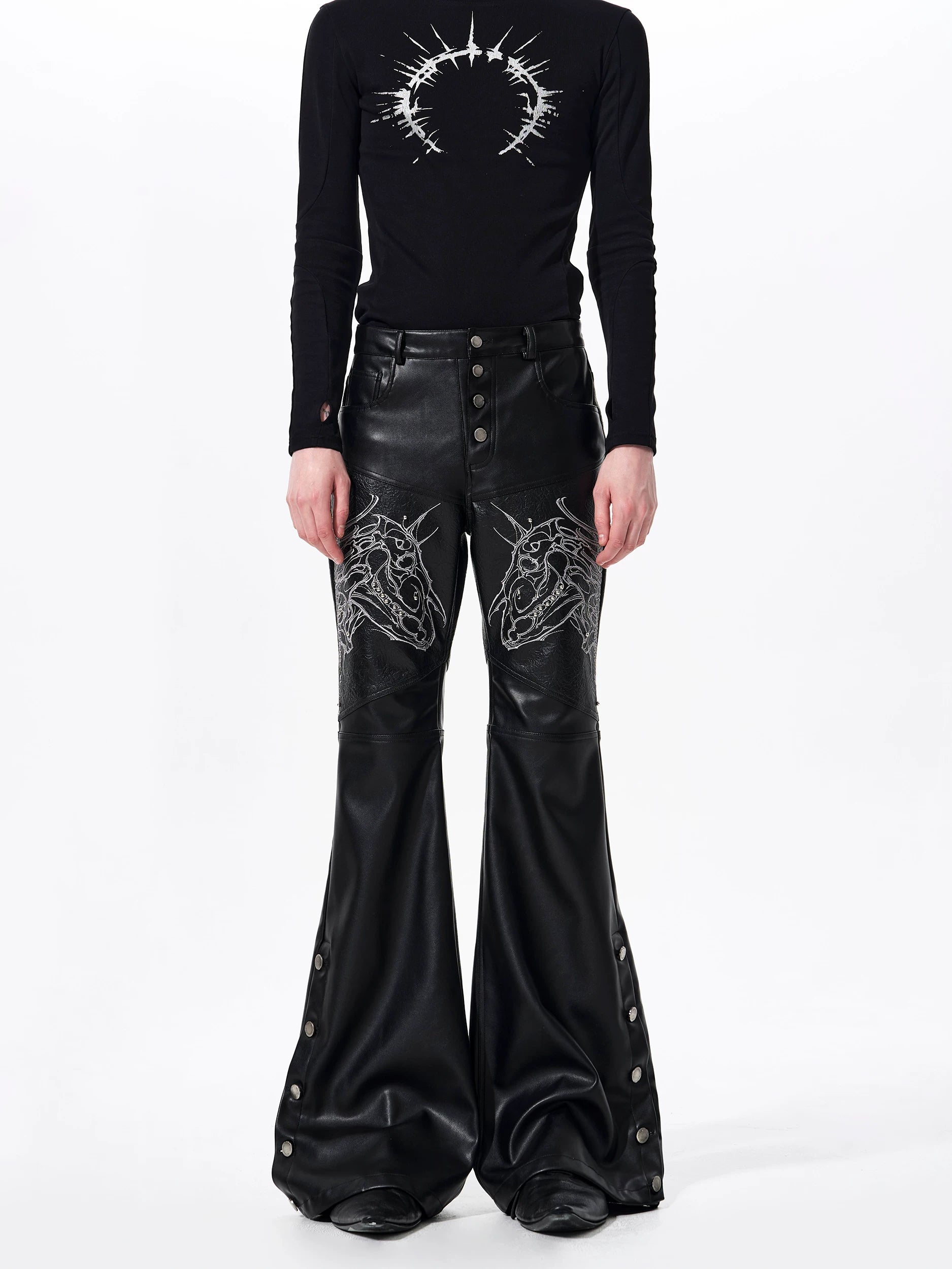 Dragon Howl Flare Leather Pants