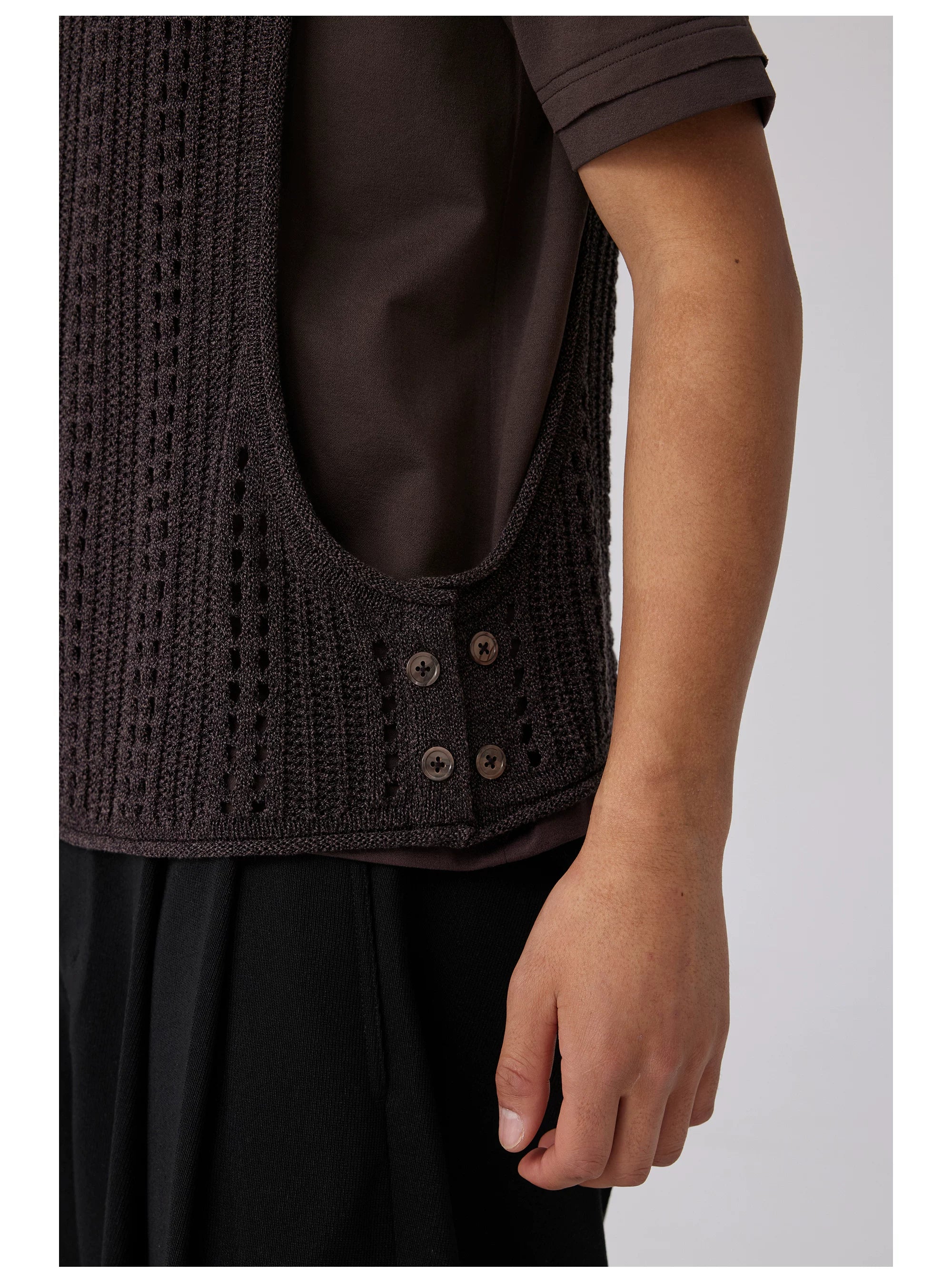 Open-Knit Button-Detail Vest