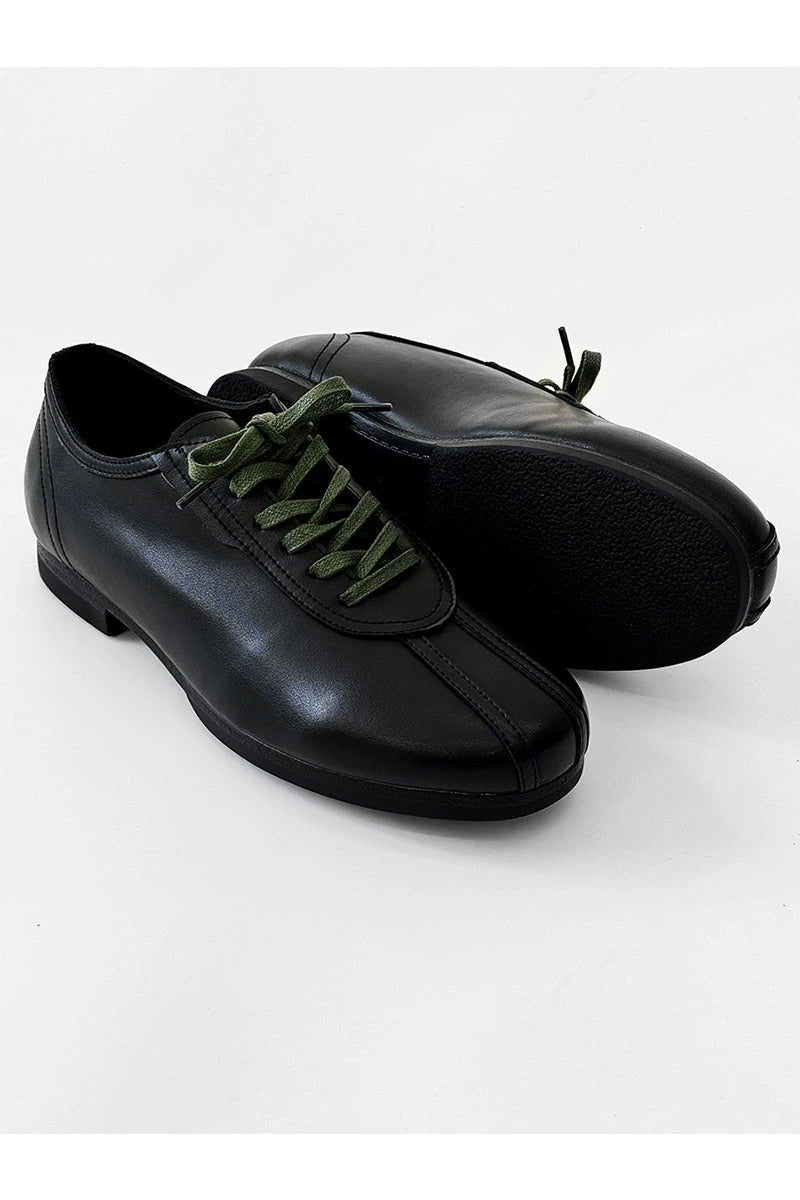 Black Split-Toe Derby Shoes with Green Laces
