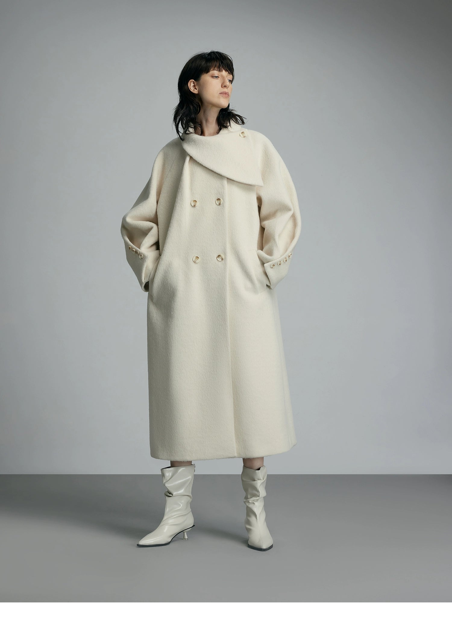 오버사이즈 크림 울 겨울 코트