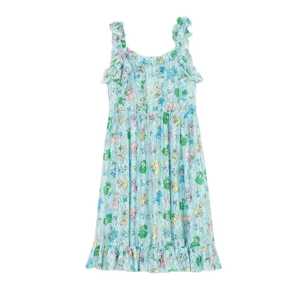 Mint Animal Print Ruffle Strap Dress