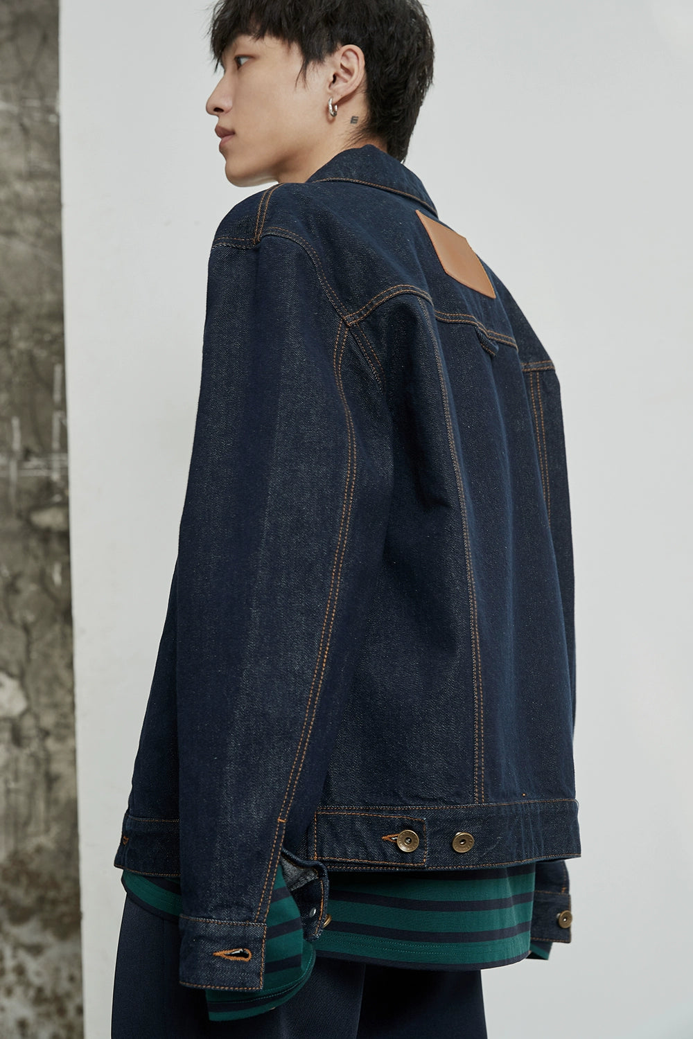 Color-Block Natural Denim Contrast Jacket