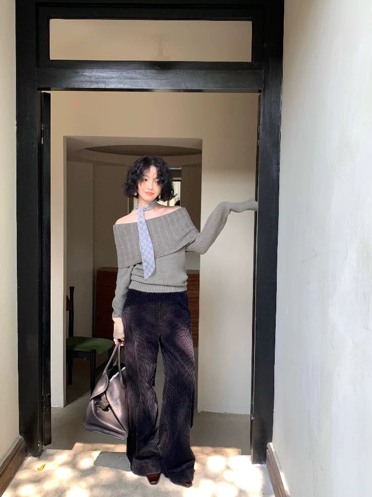 Retro Lazy Off-Shoulder Knit Sweater