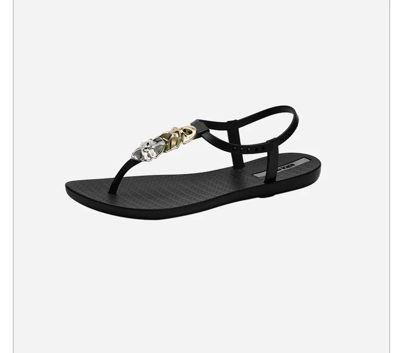 Sculpted Metallic Charm Thong Sandals