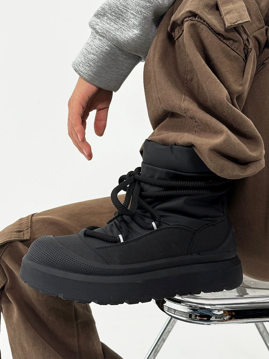 Black Winter Boots with Chunky Soles and Fleece Lining
