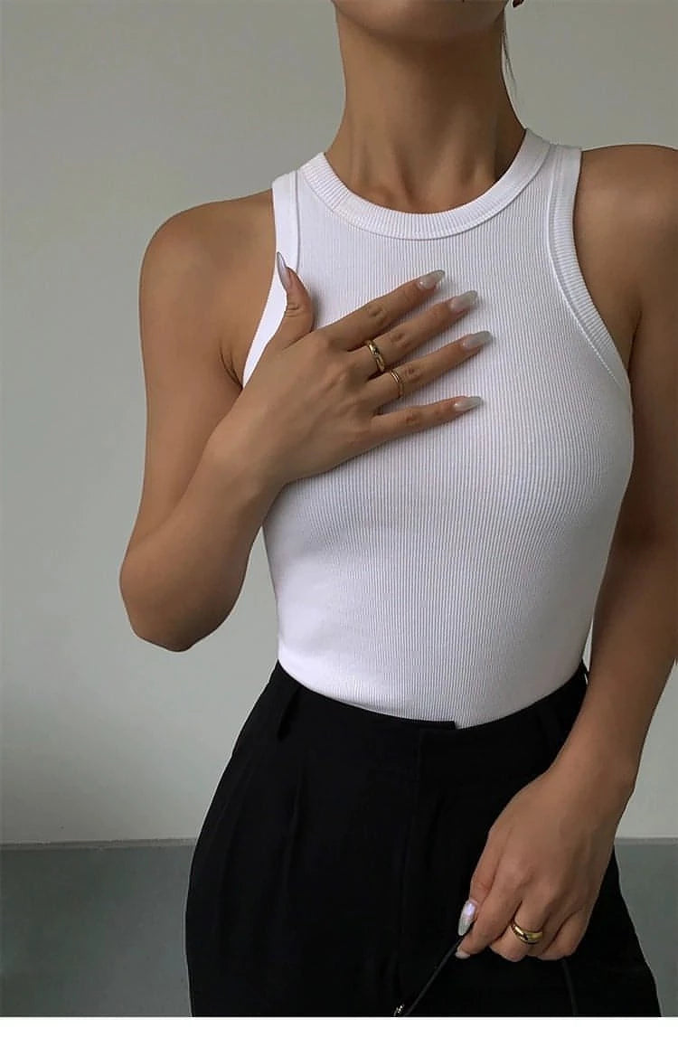 Summer Black Knitted Spaghetti Strap Tank Top - chiclara