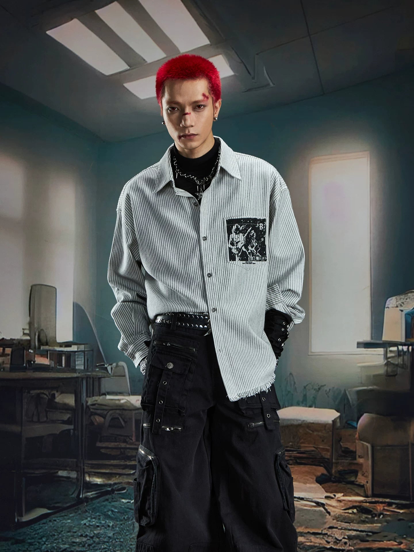 Riot Print Pinstripe Punk Shirt