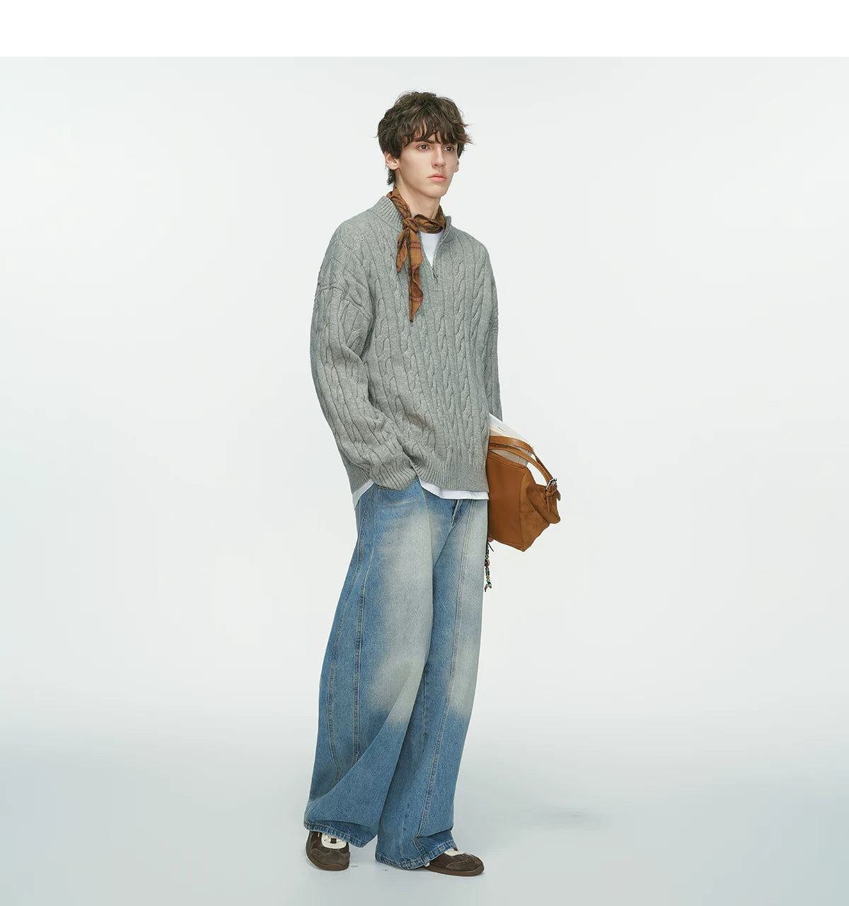 Auburn Studio Cable-Knit Half‑Zip Sweater
