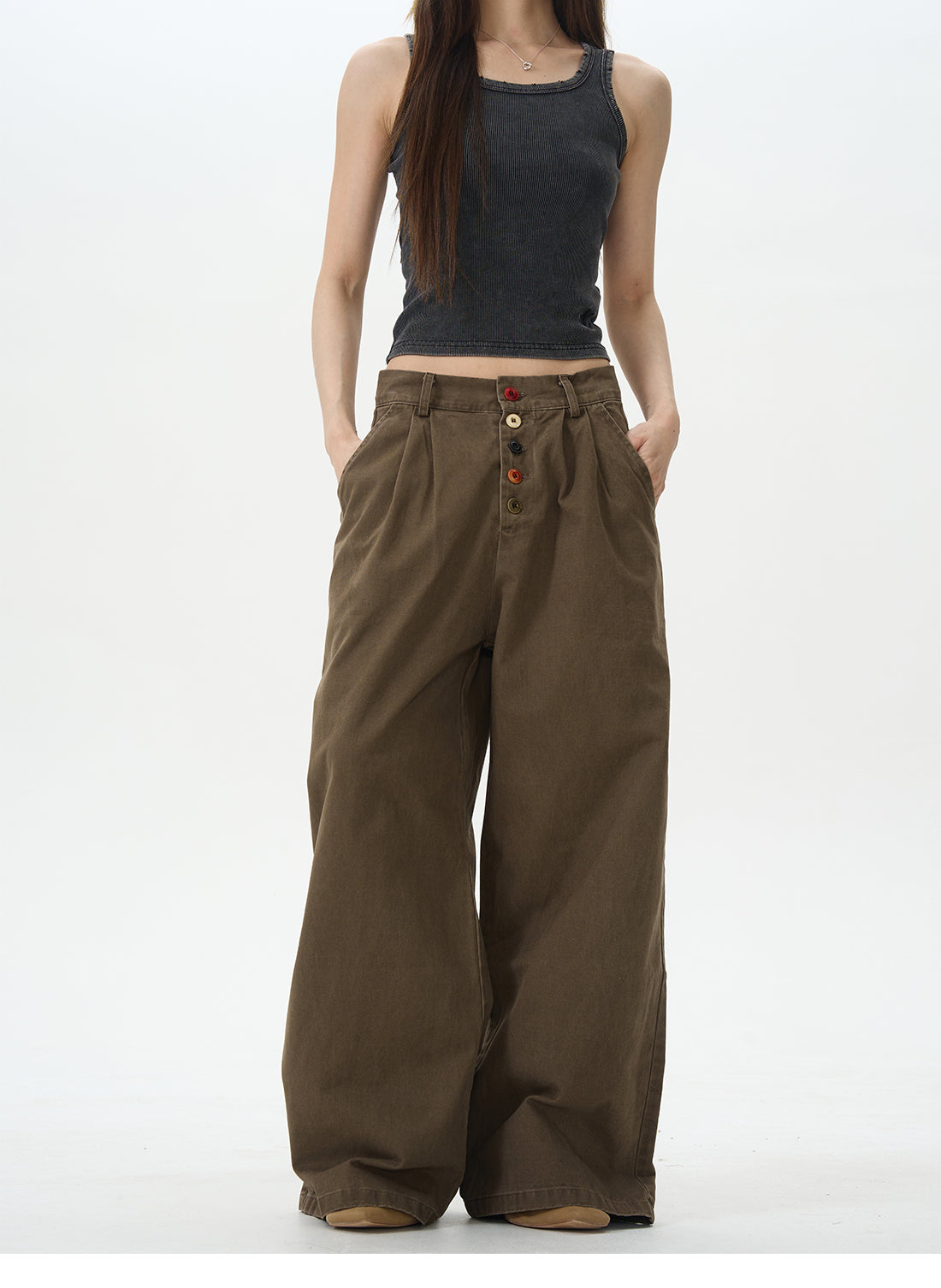 Wide Brown Oversized Combat Trousers
