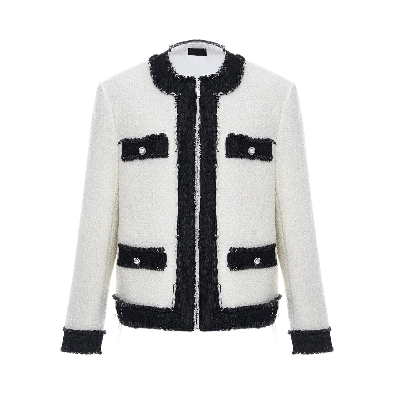 Tweed Jacket with Distressed Denim Trim