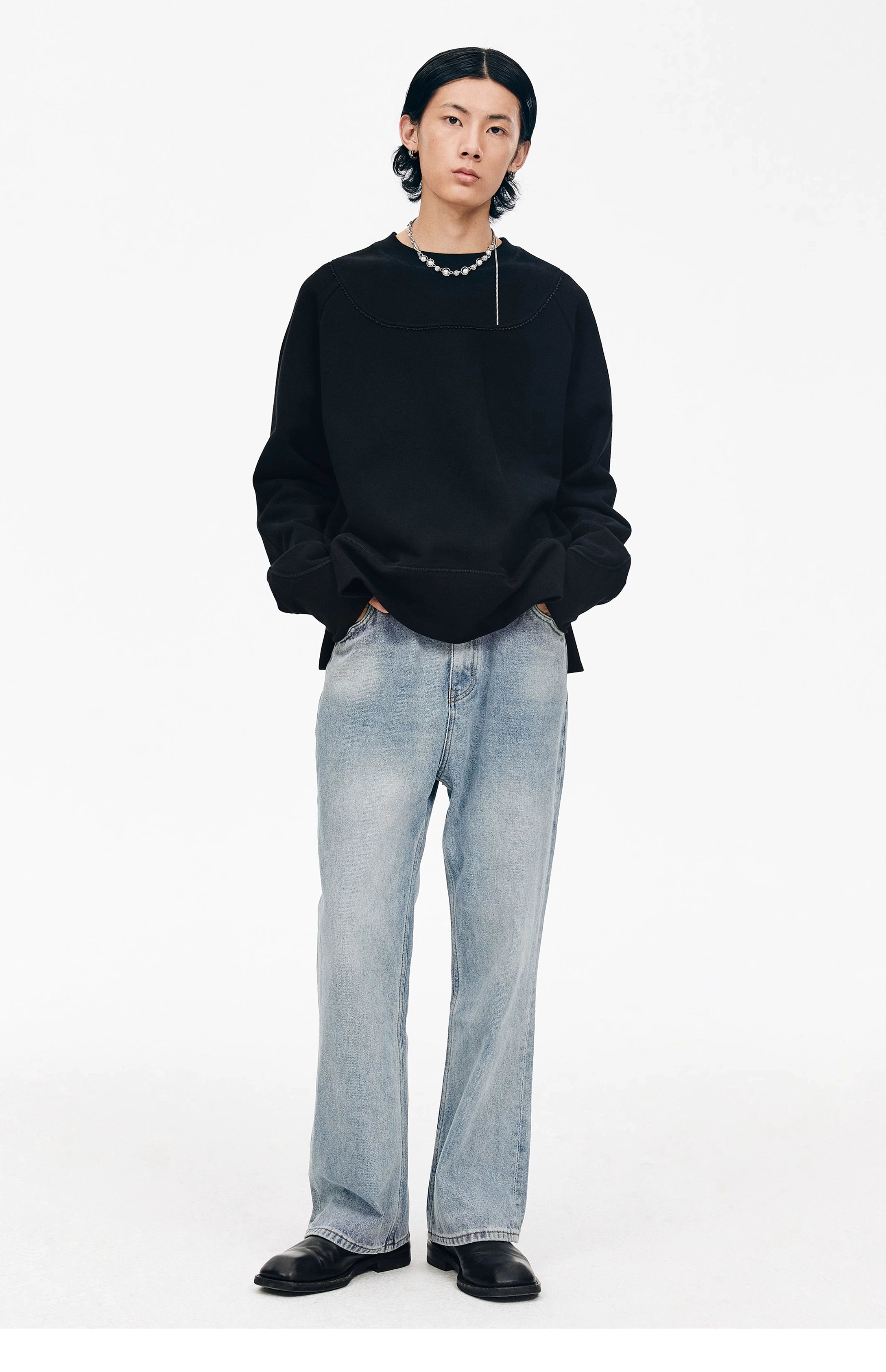 Light Wash Zip Straight-Leg Jeans