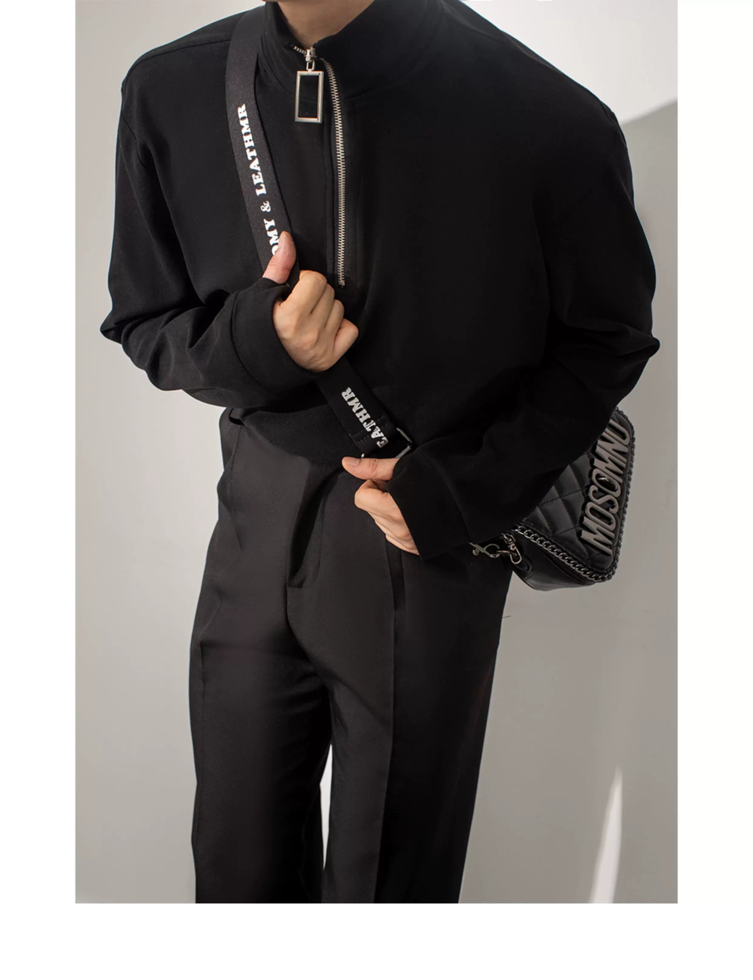 Square-Zip Mockneck Pullover