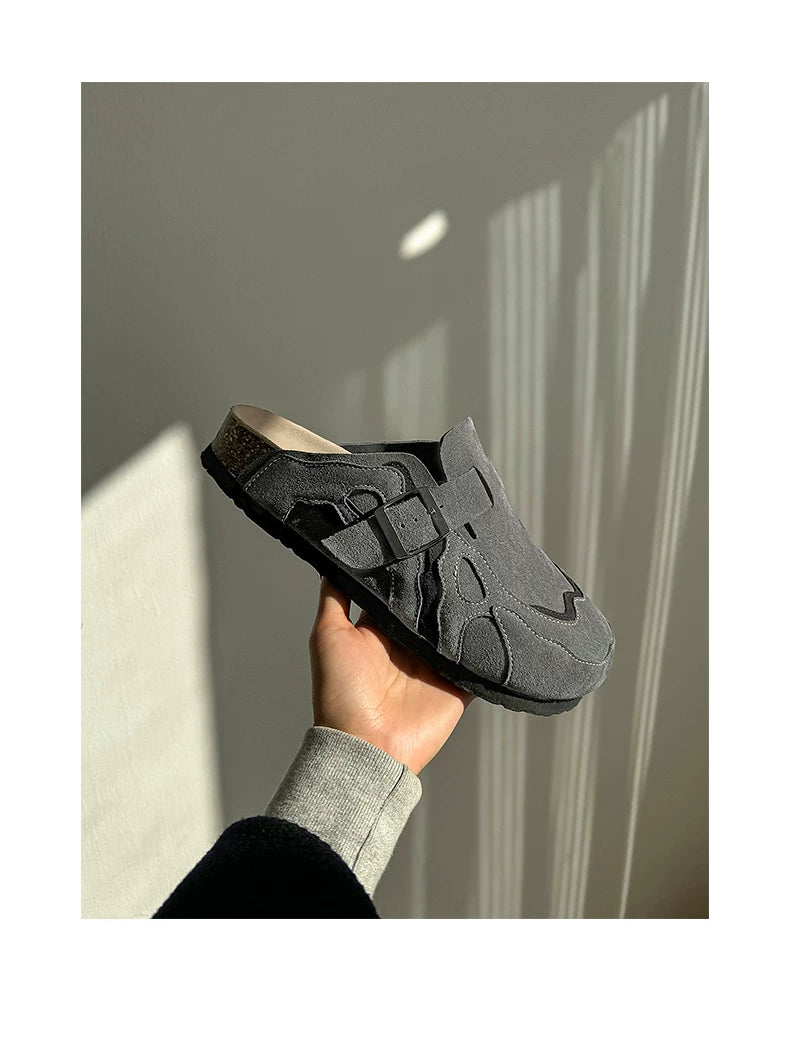 Suede Buckle Cork Footbed Clogs