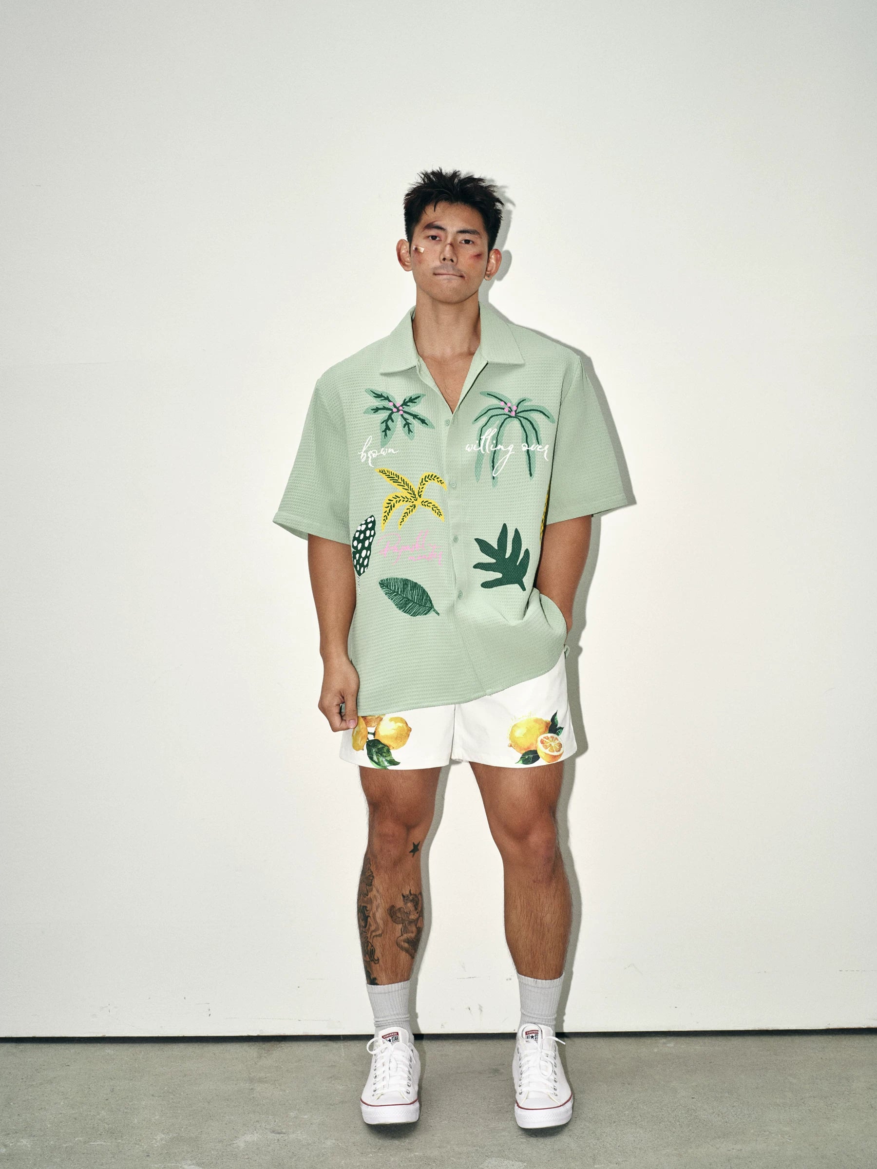Mint Tropic Waffle Embroidered Camp Shirt