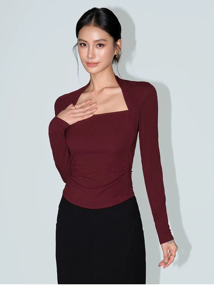 Frame-Line Square Neck Long Sleeve Top