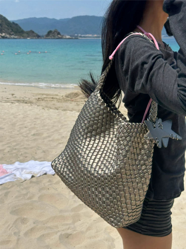 Metallic Woven Star Hobo Tote - view 1