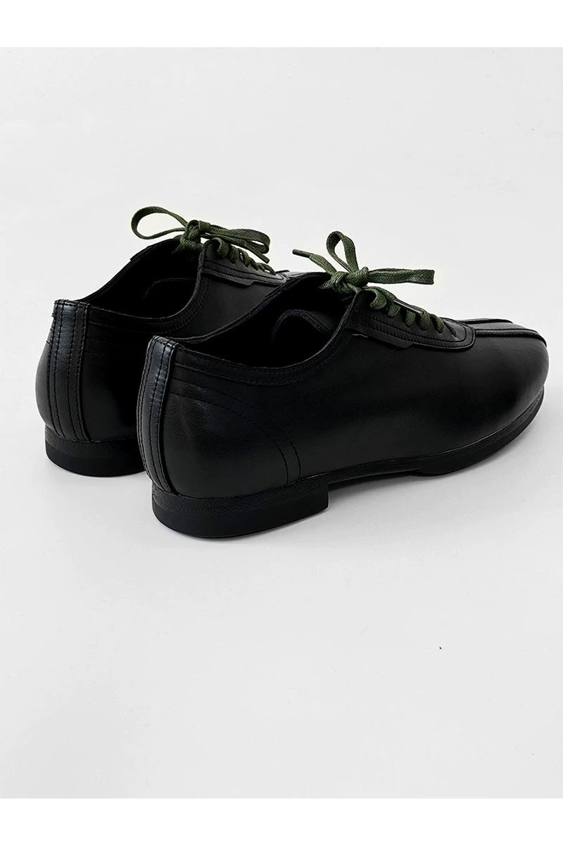 Black Split-Toe Derby Shoes with Green Laces