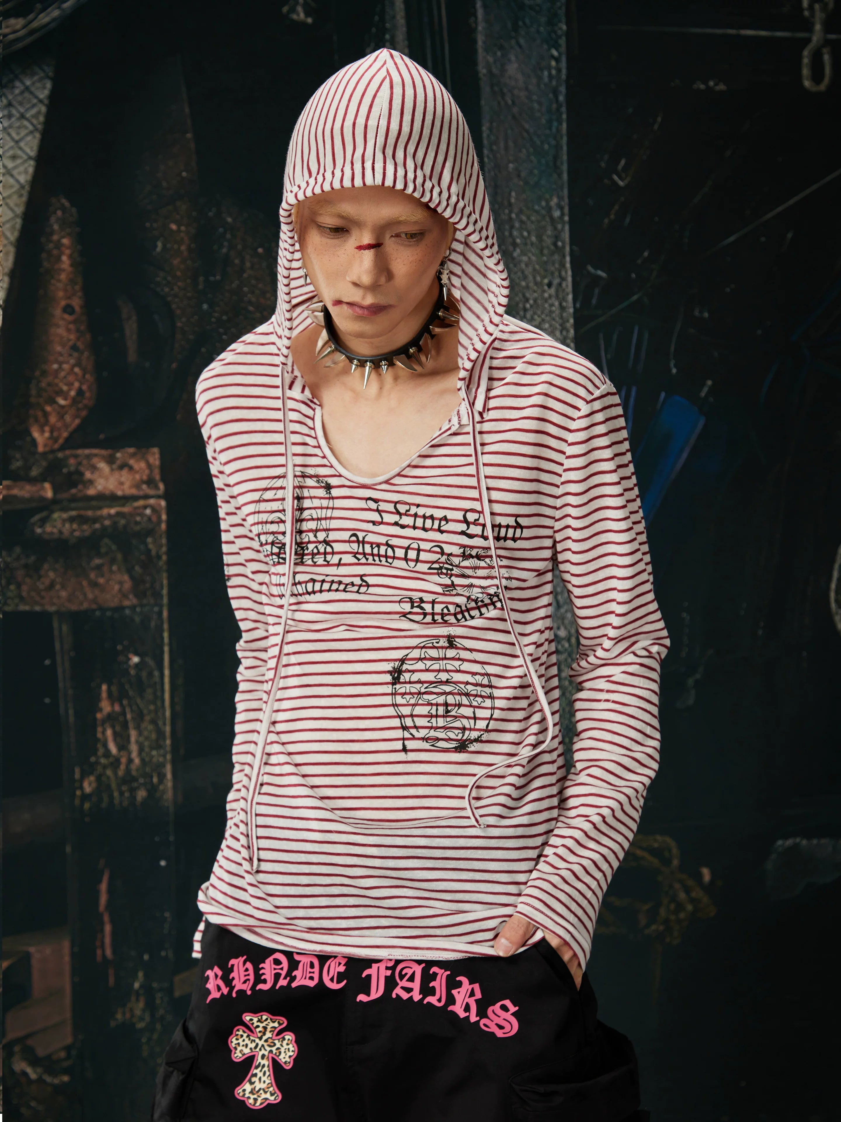 Unchained Script Striped Hooded Longsleeve