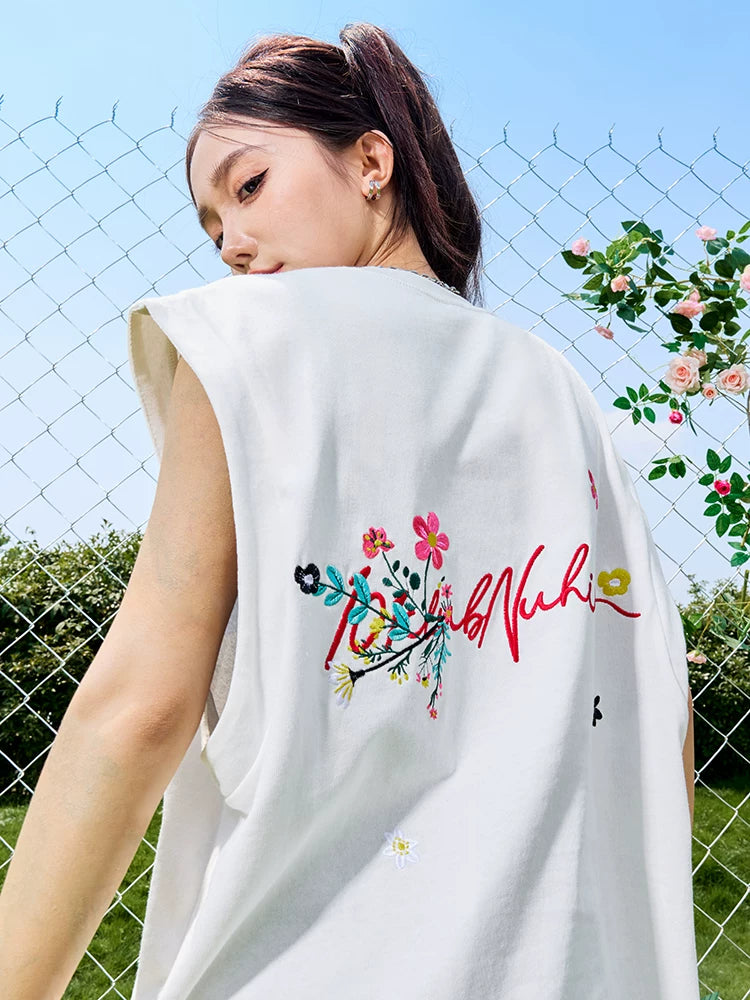 Oversized Floral Script Muscle Tank Top