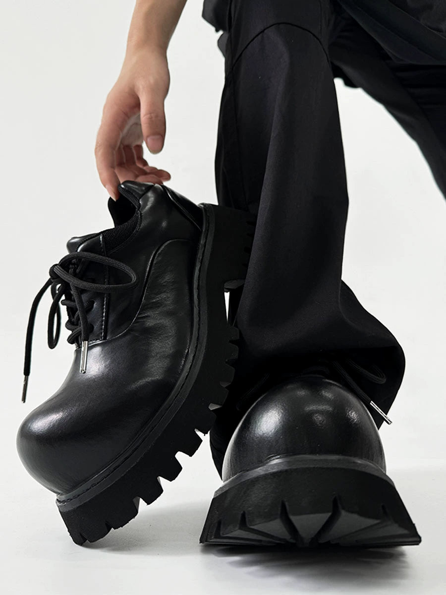 Chunky Black Leather Lug Sole Derby Shoes Black / 44 Men's Size
