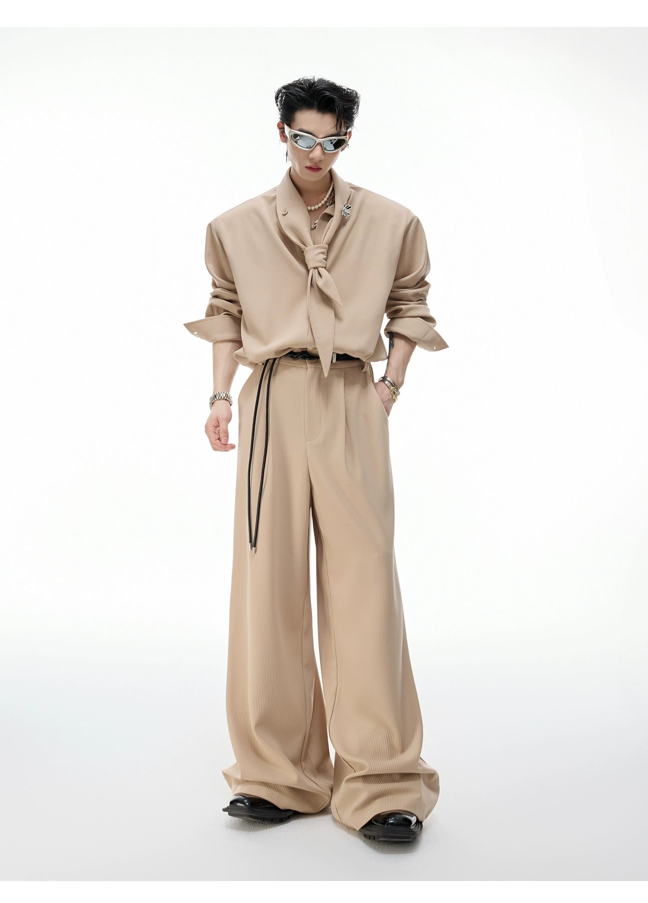 Scarf Collar Wide-Leg Suit