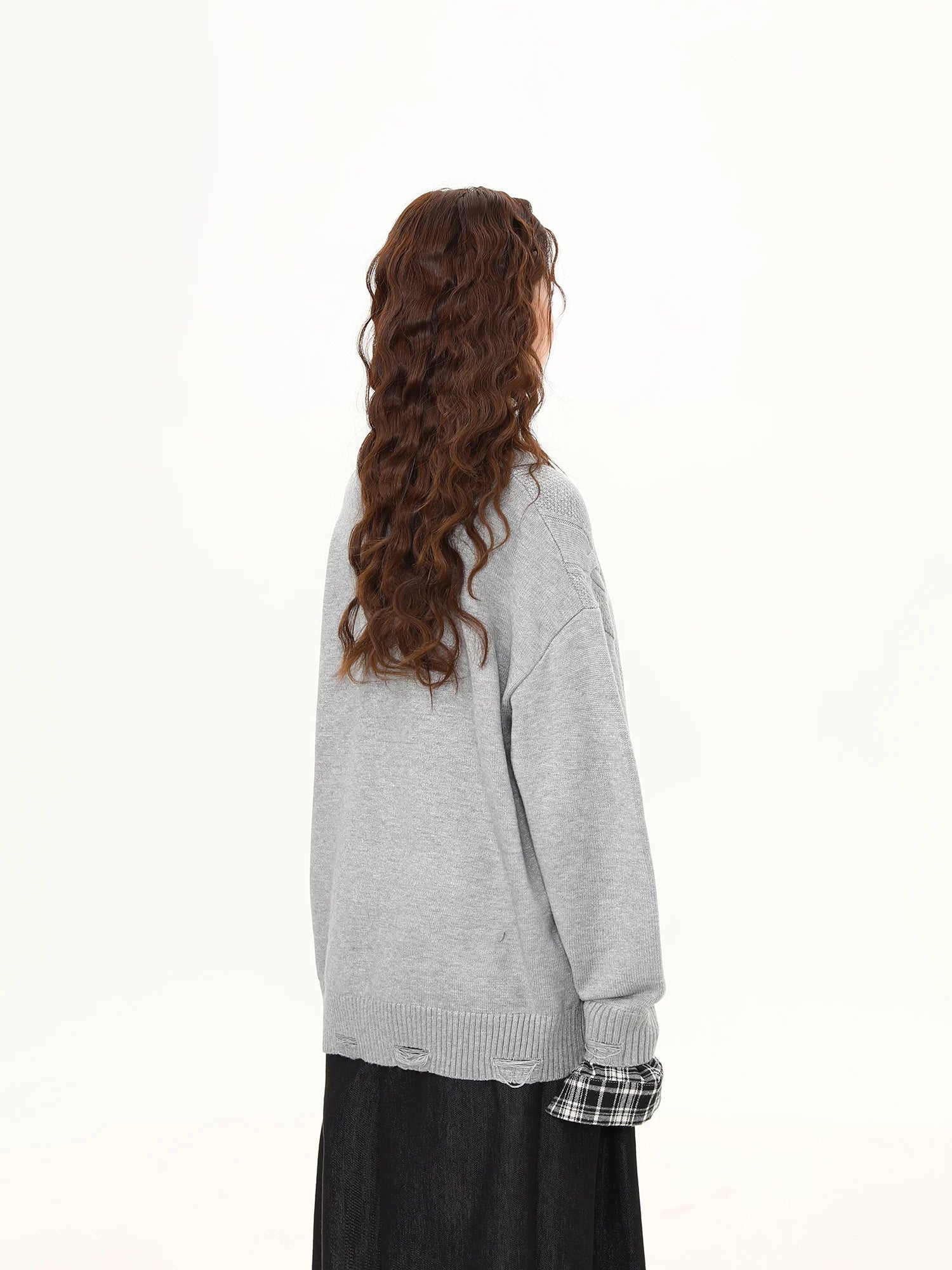 Slate Campus Cable Knit V-Neck Sweater