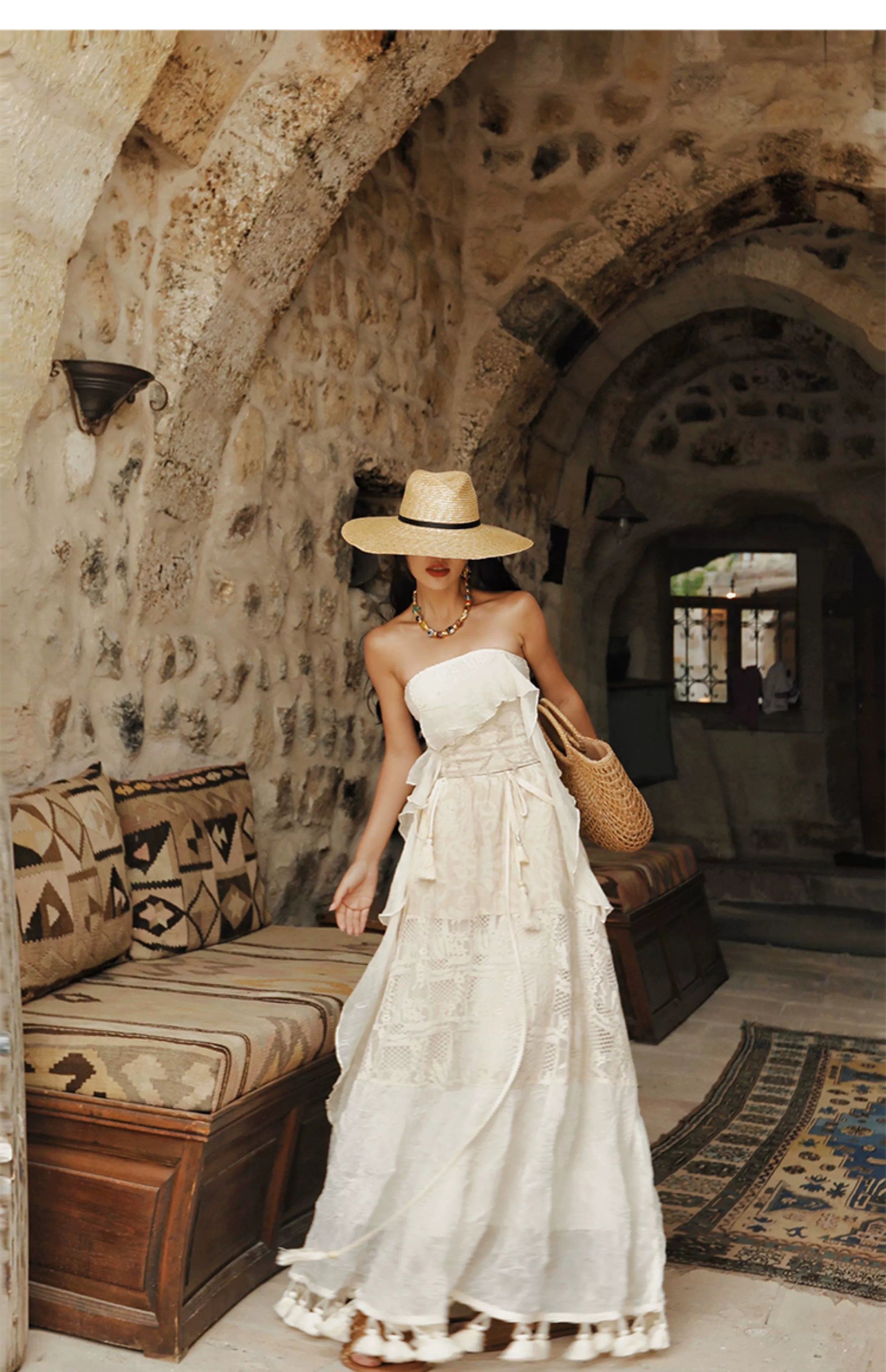 Boho Strapless Tassel Two-Way Maxi Dress