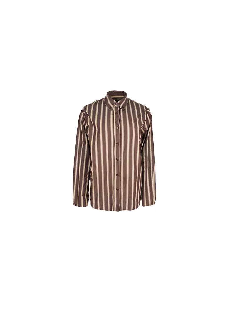 Brown and Beige Striped Button-Up Shirt