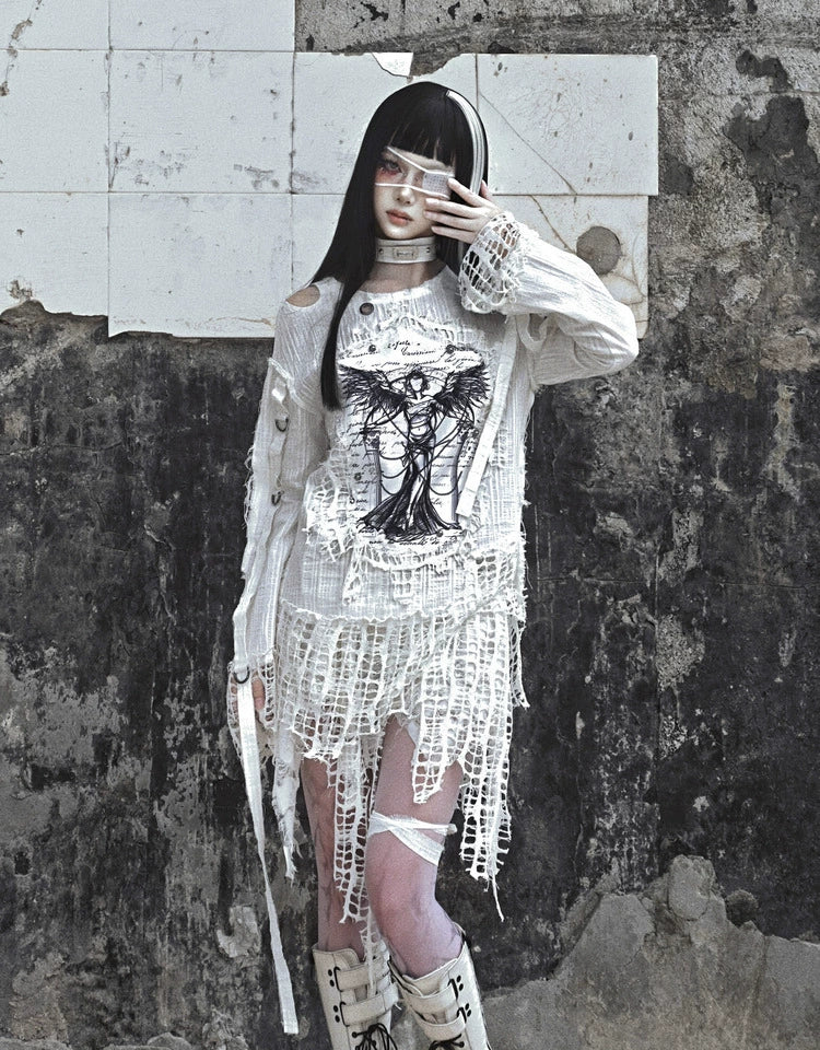 Gothic Angel Distressed Lace Sweater