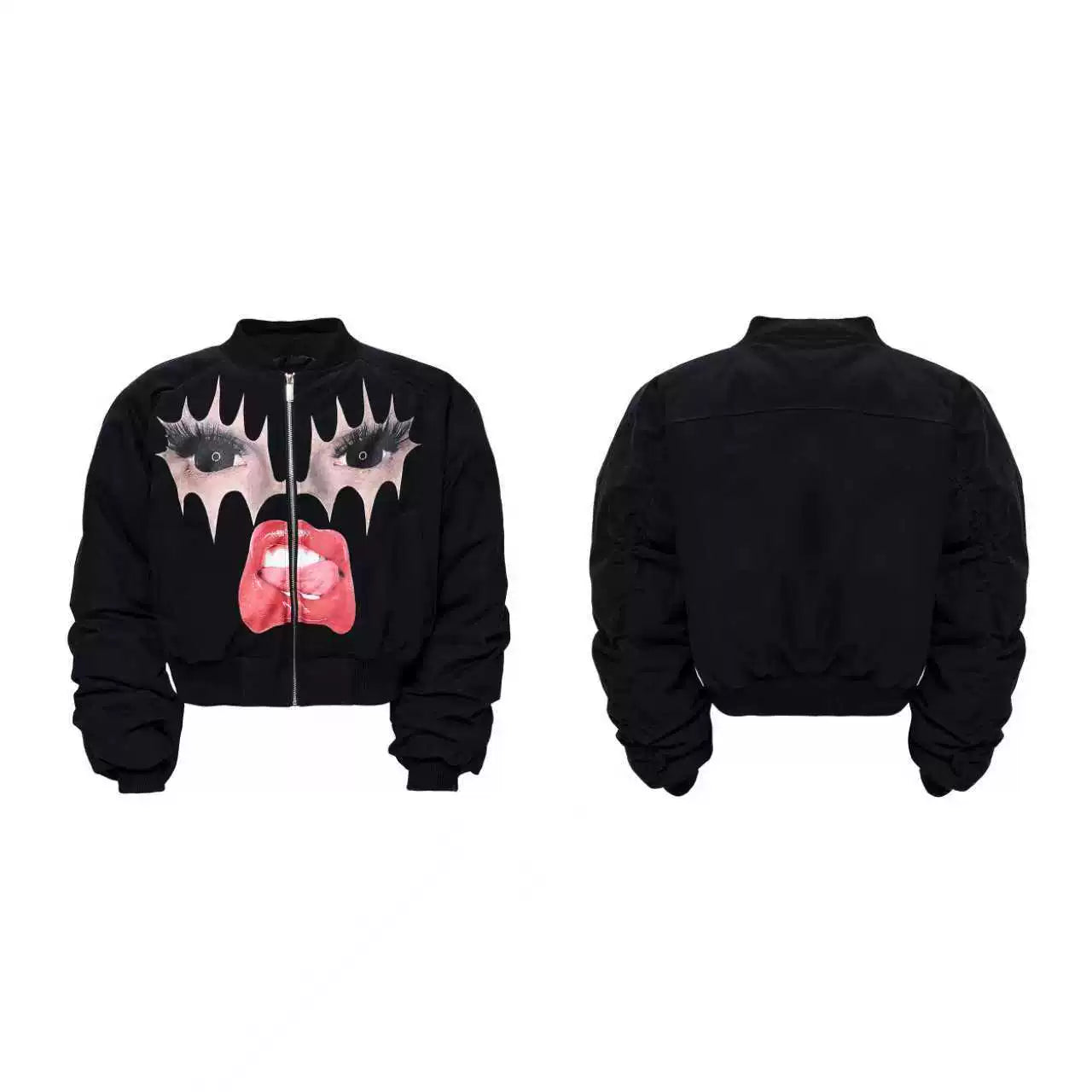 Bomber Jacket with Face Graphic Print