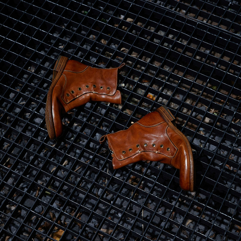 Brown Leather Lace-less Combat Boots