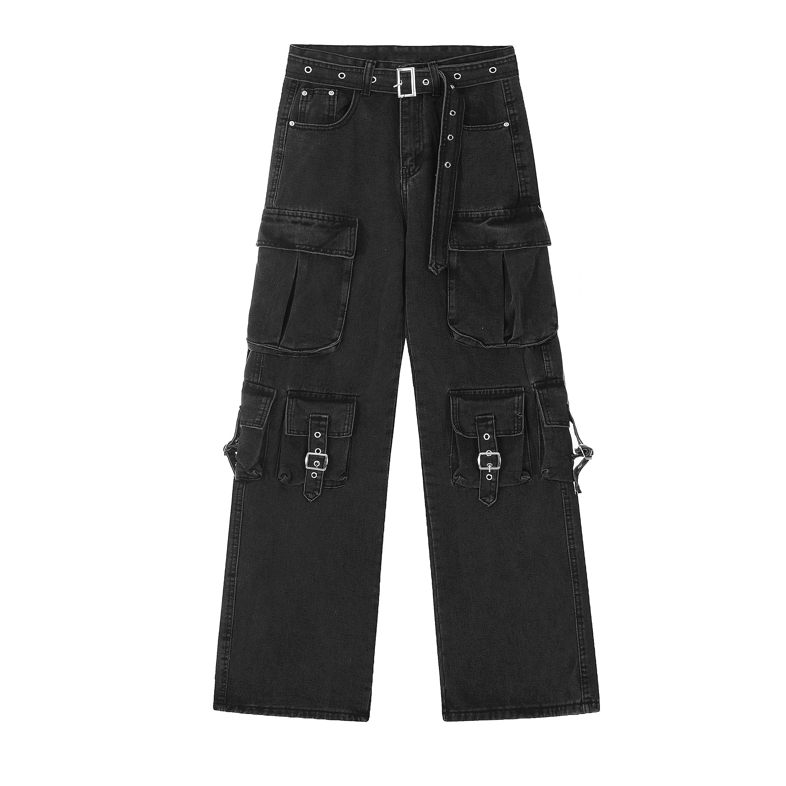 Men's Multi-Pocket Washed Wide-Leg Cargo Jeans