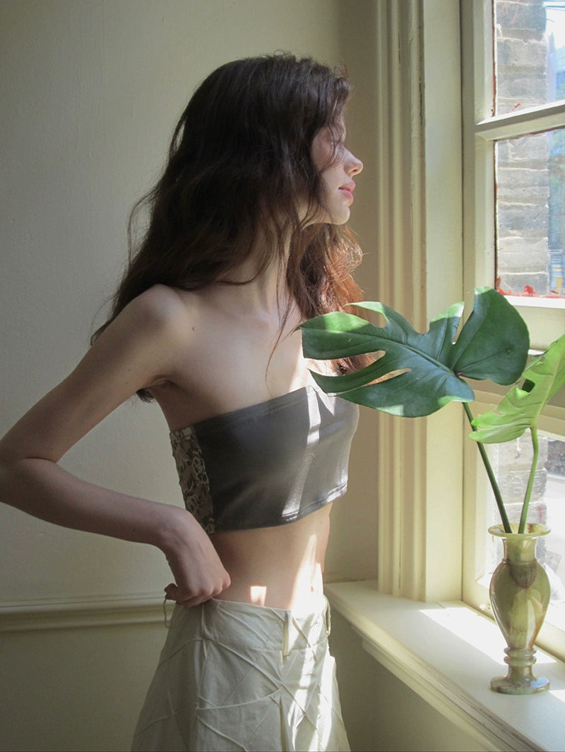 Peony-Pattern Lace Halter Neck Top