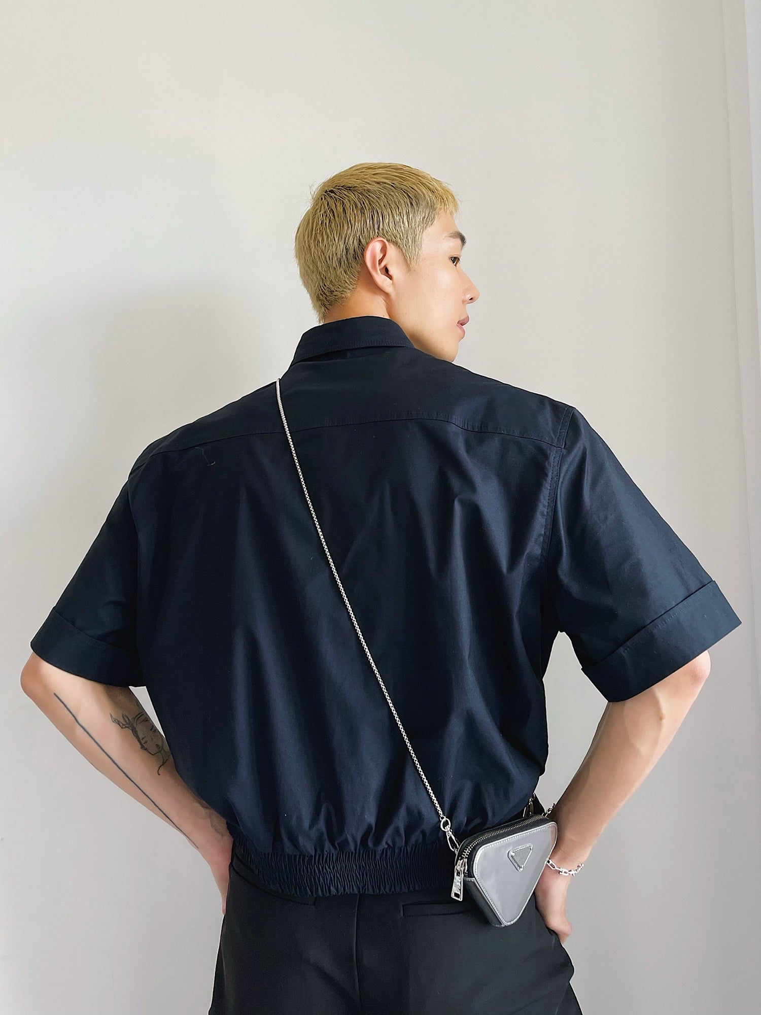 Navy Short Sleeve Zip Front Shirt