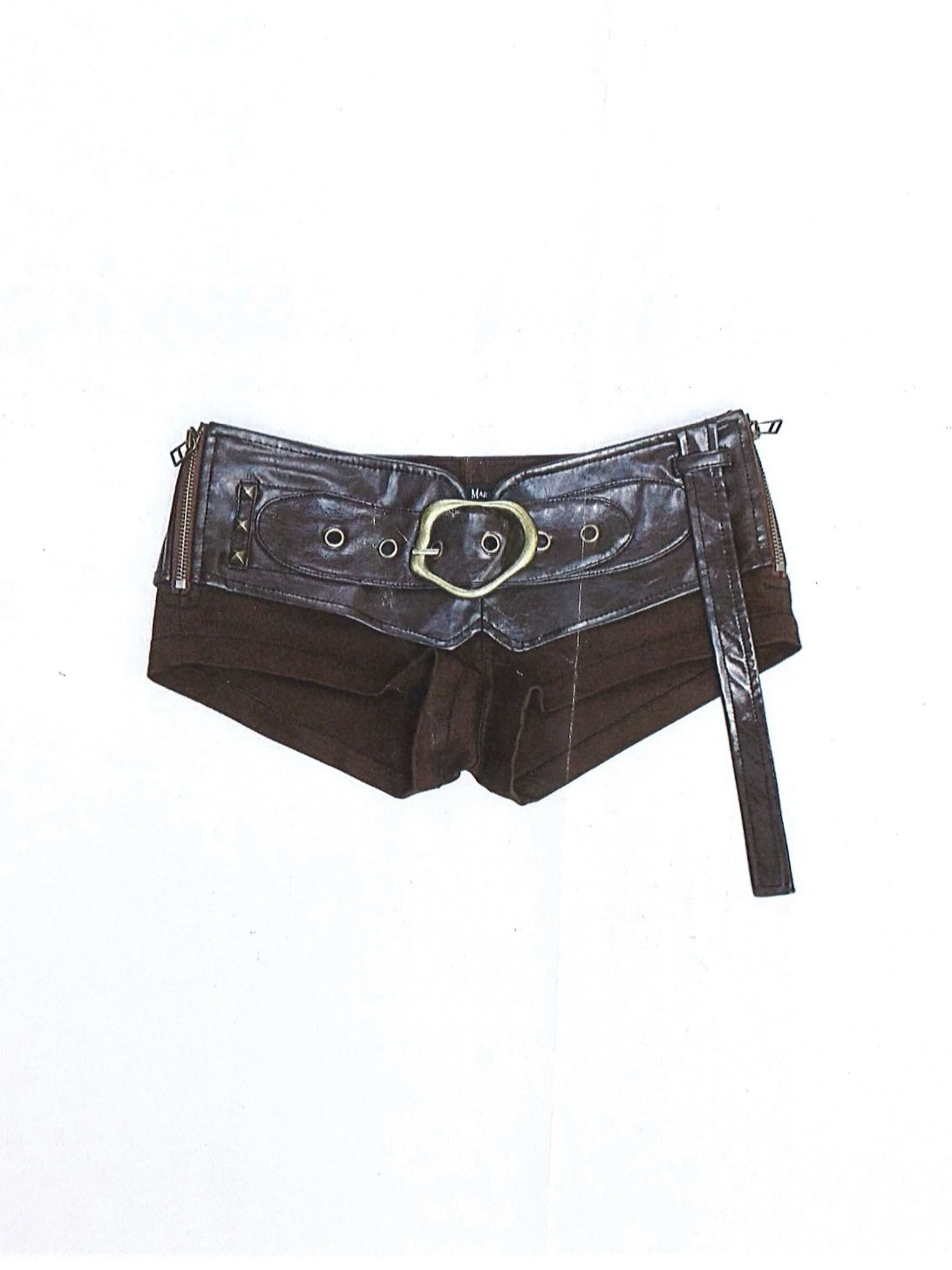 Bronze Dragon Double‑Belt Mini Shorts